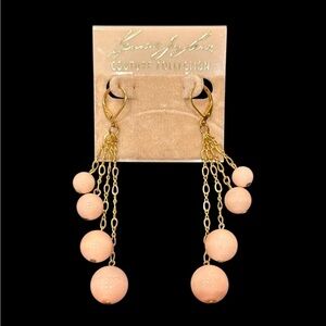 Kenneth Jay Lane Couture Collection Pink Polished Gemstone Dangle Earrings NOS